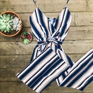 Wide legged striped jumpsuit